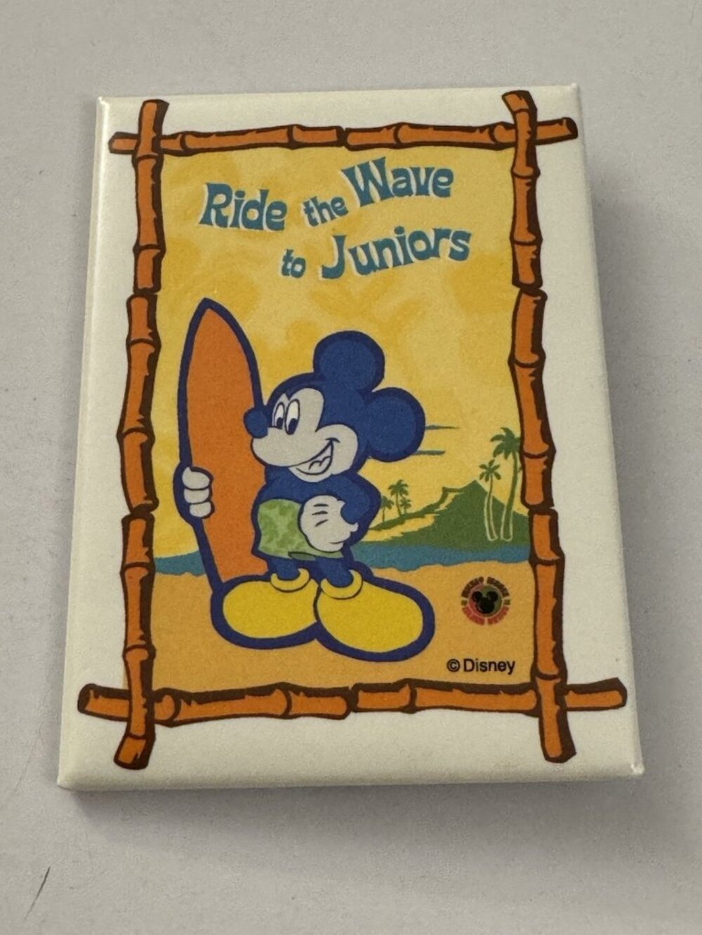 Vintage Pin Button Disney Mickey Mouse Ride The Waves The Juniors CS8